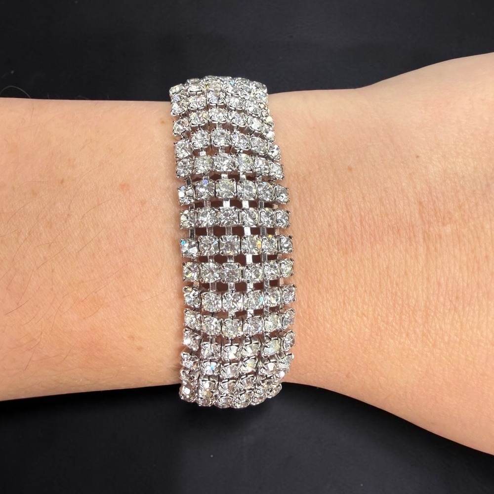 Vintage Alice Caviness Multi Row Rhinestone Bracelet Mid Century Glam